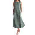 thumbnail image 2 of JUNWELL Robe Décontractée Sans Manches à Rayures pour Femmes Col Rond en Lin avec Poches Robe Longue Petite Printemps Maxi Robes pour Femmes Manches Courtes Robe Midi Robe de Sport pour Femmes Robes Décontractées d'Automne, 2 of 9