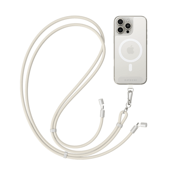 Satechi OntheGo USB-C Lanyard Cable, 60W Fast Charging, 480Mbps Data Transfer, Built-in Crossbody Strap, Adjustable 1.5m / 4.9ft Braided Cord, USB-C to USB-C Cable for iPhone, Android – Sand