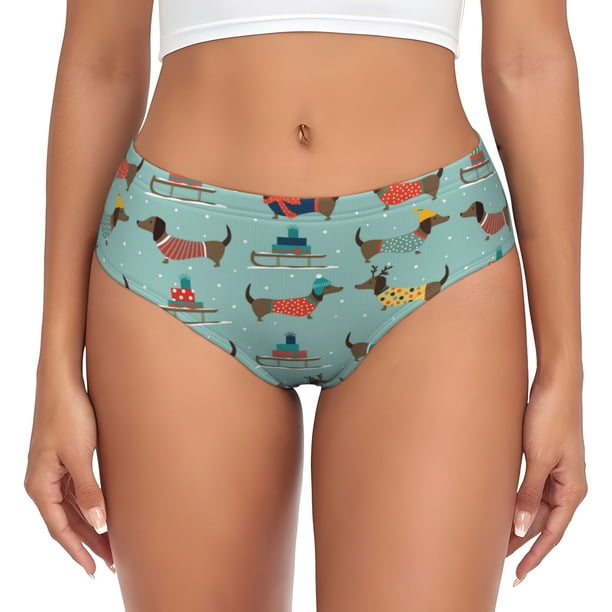 Balery winter ski Dachshund Ropa Interior de Algodón para Mujer con Dibujo – Braguitas Cómodas y Elásticas, Estilo Clásico-4X-Large