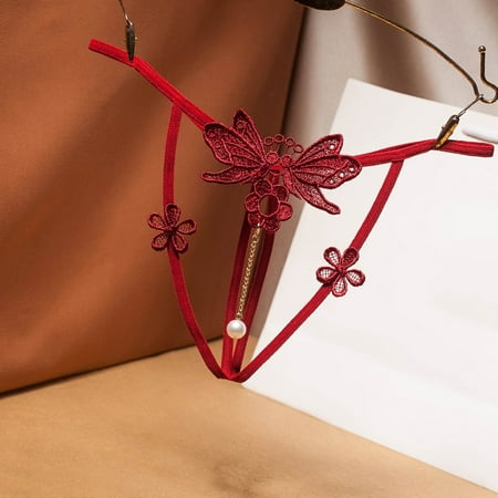 

Women s LaceMesh Transparent Perspective Thong Open Crotch G-string Underwear Low Rise T-Back Underpants Wine Red