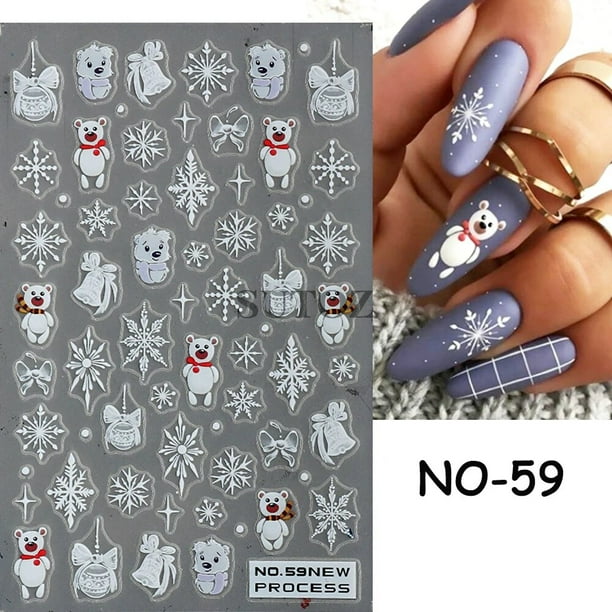 Calcomanías autoadhesivas 3D para uñas de hombre de jengibre de Navidad sombrero de Papá Noel copo de nieve ciervo calcomanías autoadhesivas envolturas para manicura de dibujos animados NTPRO-80