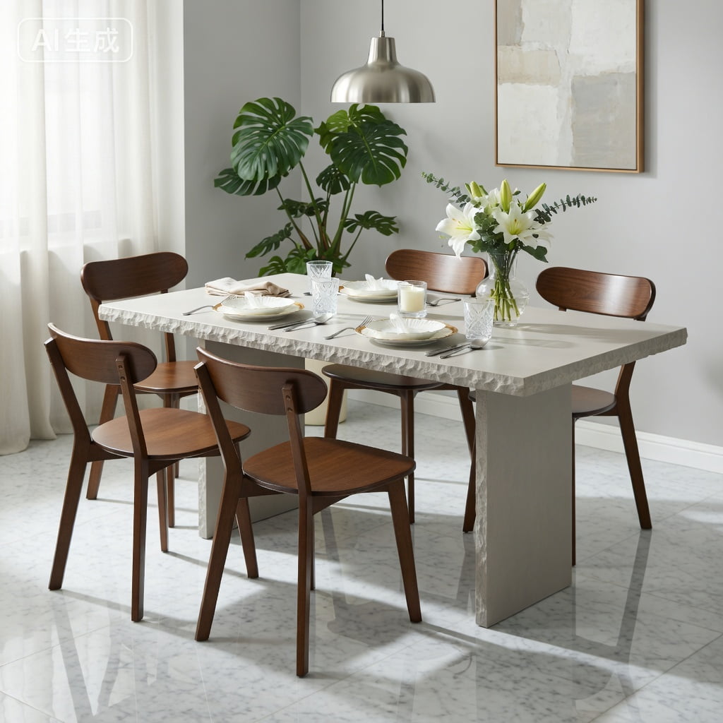 Hommoo 4 Pcs Mid Century Modern Solid Wood Dining Chairs, Ergonomic Curved Back, Adjustable Leveling Feet, for Dining Room, Kitchen & Living Room, Walnut