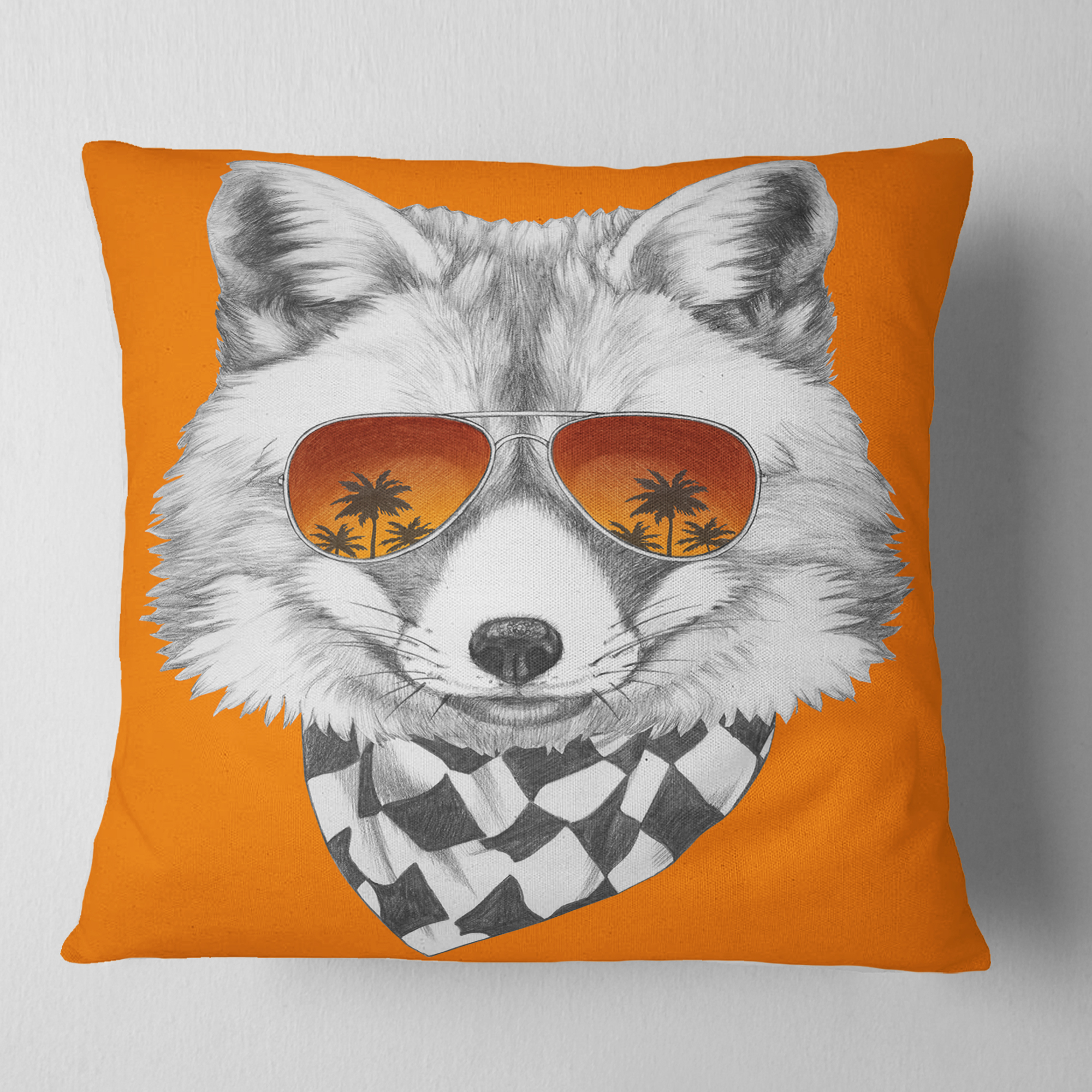 Designart Fox with Mirror and Sunglasses - Contemporary Animal Throw Pillow - 16x16