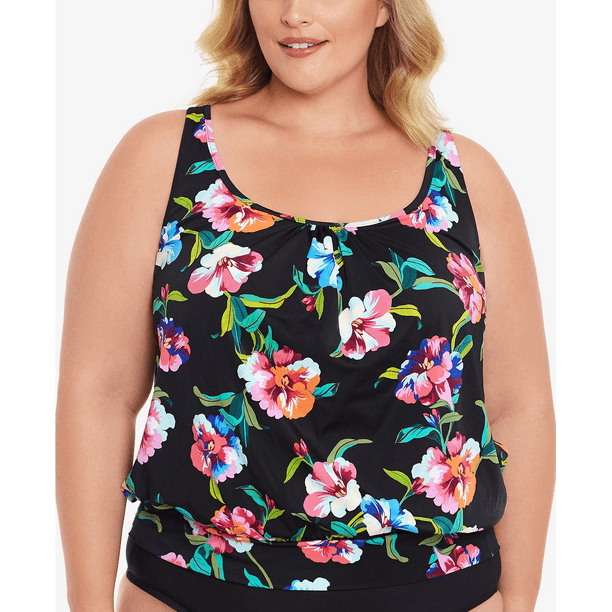 SWIM SOLUTIONS Women's Multi Color Floral Stretch PushUp Shirred Lined