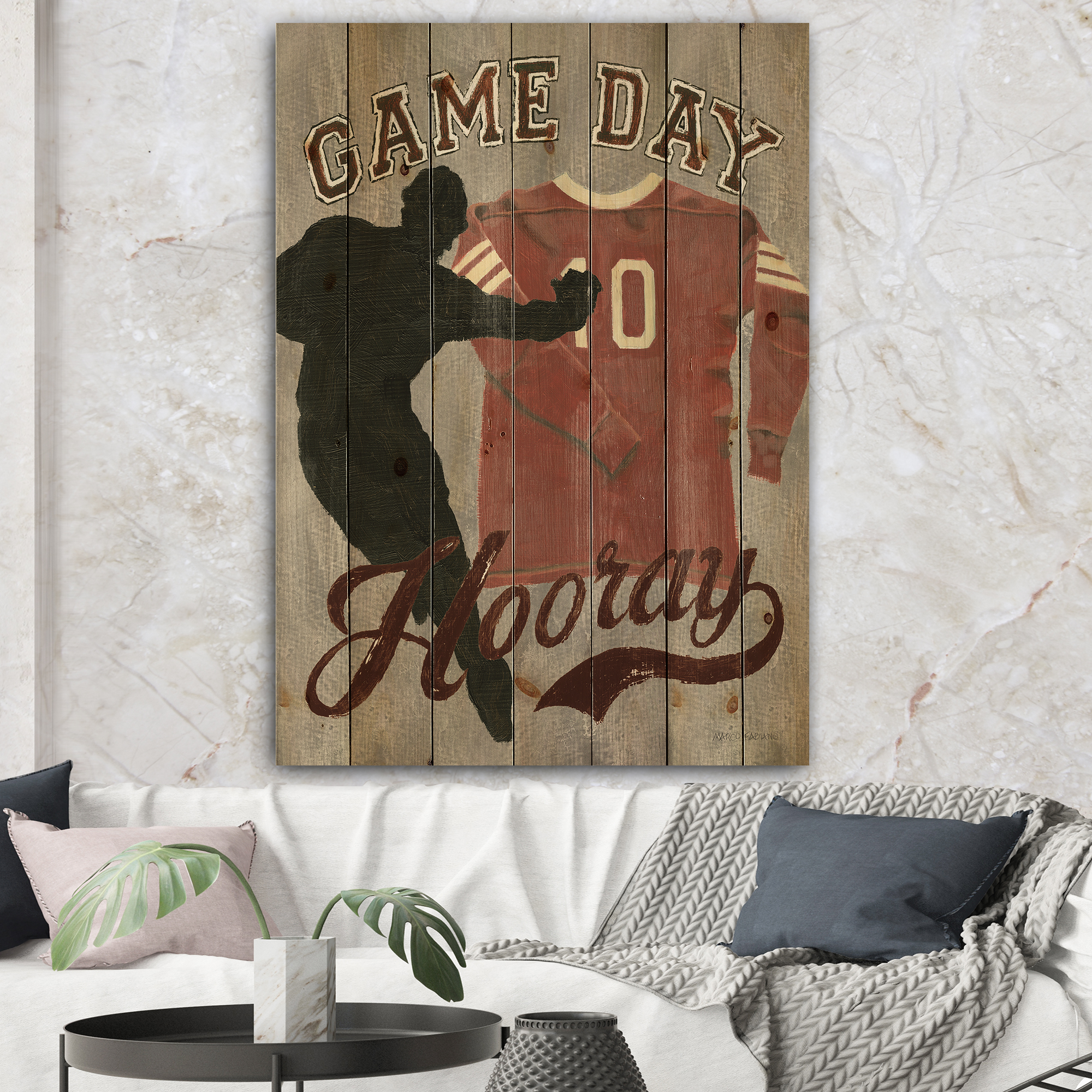 Designart 'football Game Day IV' Vintage Sport Print on Natural Pine Wood