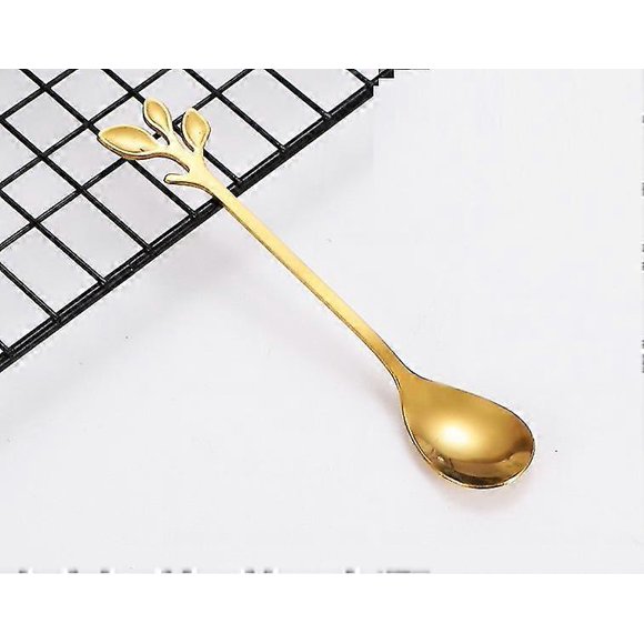 10pcs Leaves Spoon Coffee Teaspoon Stainless Steel Hanging Cup Tea Spoon Scoop