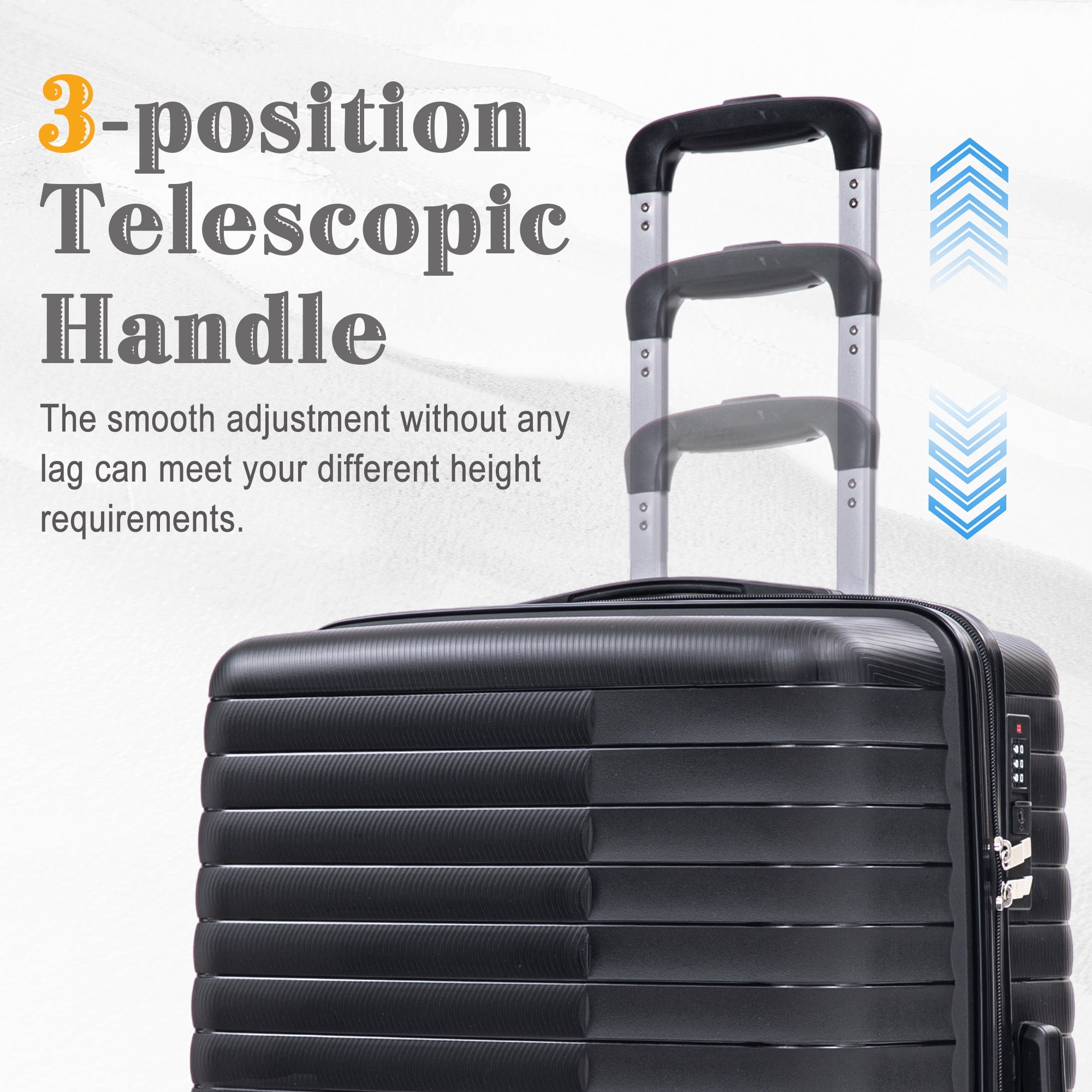Alvantor 4 Pcs Hardside Luggage Set with Spinner Wheel, Lightweight Suitcase Set Black