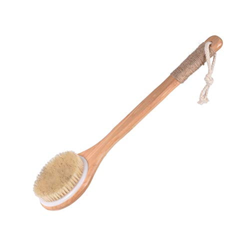 Dry Bath Body Brush Back Scrubber with Anti-Slip Long Wooden Handle,Natural Bristles Body Massager,Perfect for Exfoliating,Detox and Cellulite,Blood Circulation,Good for Health