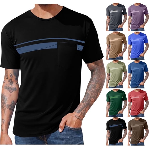 PNTUTB T-Shirt for Men Simple Print Basic Versatile Short-Sleeve Tops Casual Loose Comfortable Round-Neck T-Shirts with Pocket