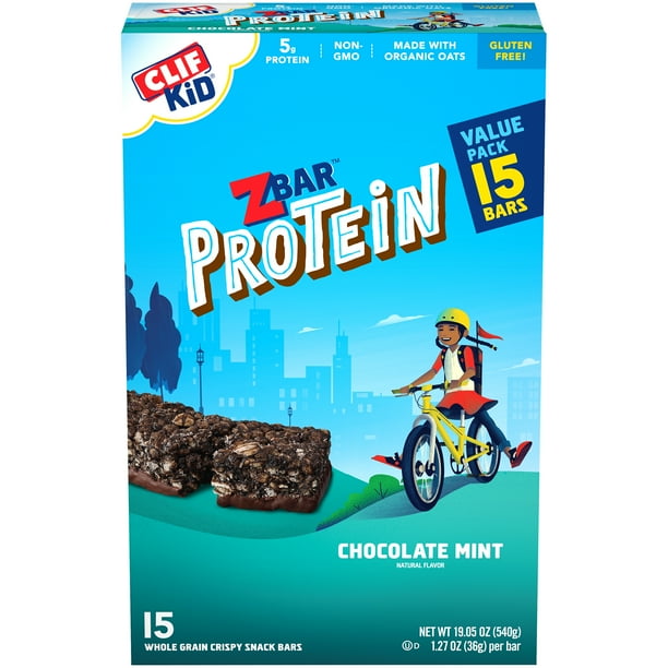 CLIF Kid Zbar Protein Granola Bars, Gluten Free, Chocolate Mint, 15 Ct