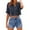 Navy, variant on Taqqpue Womens Button Down Cropped Shirts Short Sleeve Casual Plus Size Crop Tops Solid Loose Lapel Cotton Linen Blouse Shirt