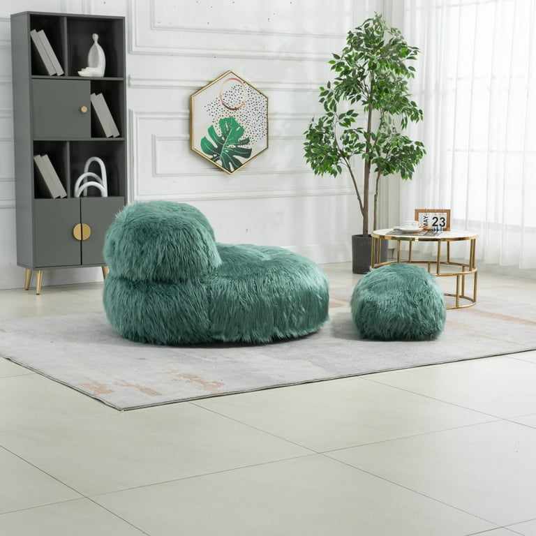 Bean Bag Chair Lazy Sofa with Footstool Durable Comfort Lounger High Back Bean Bag Chair Couch for Adults Kids Indoor Outdoor Mint Green