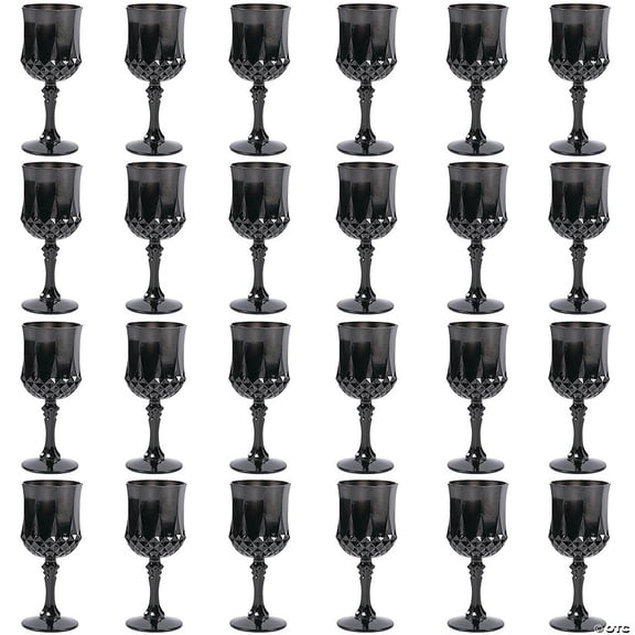 6 3/4" 8 oz. Black Patterned Plastic Wine Glasses - 24 Count