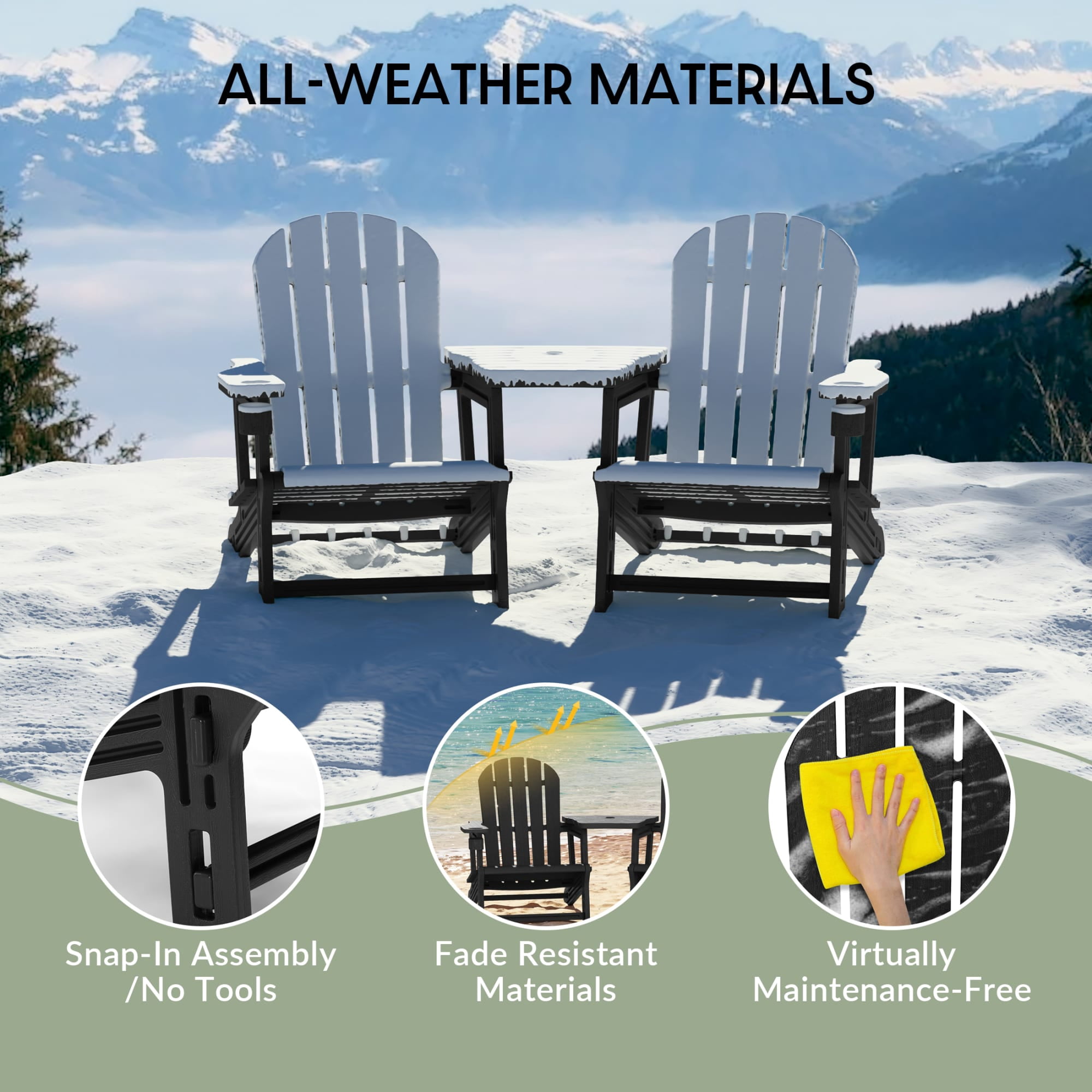 WestinTrends Azura Outdoor HDPE Adirondack Chairs With Connecting Table Tray (Set of 2), Black