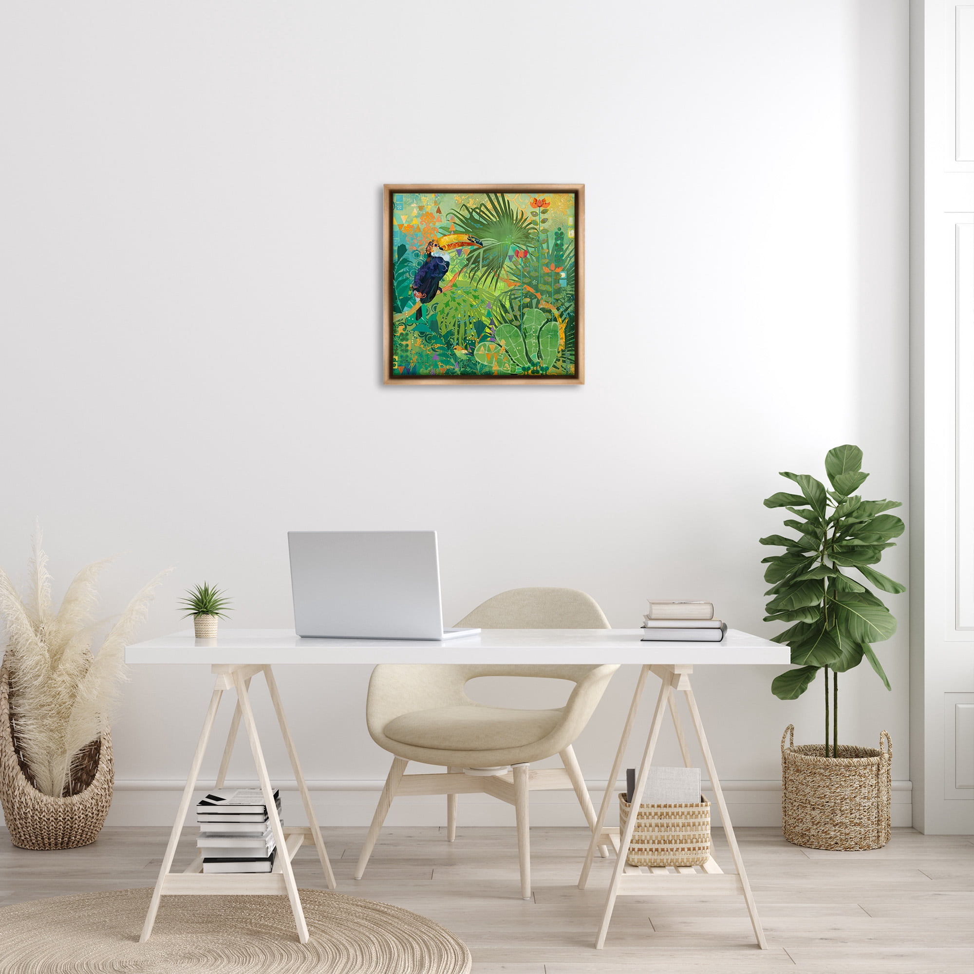 Stupell Industries Toucan Rainforest Nature Animals & Insects Painting Brown Floater Framed Canvas Art Print Wall Art, 25 x 25