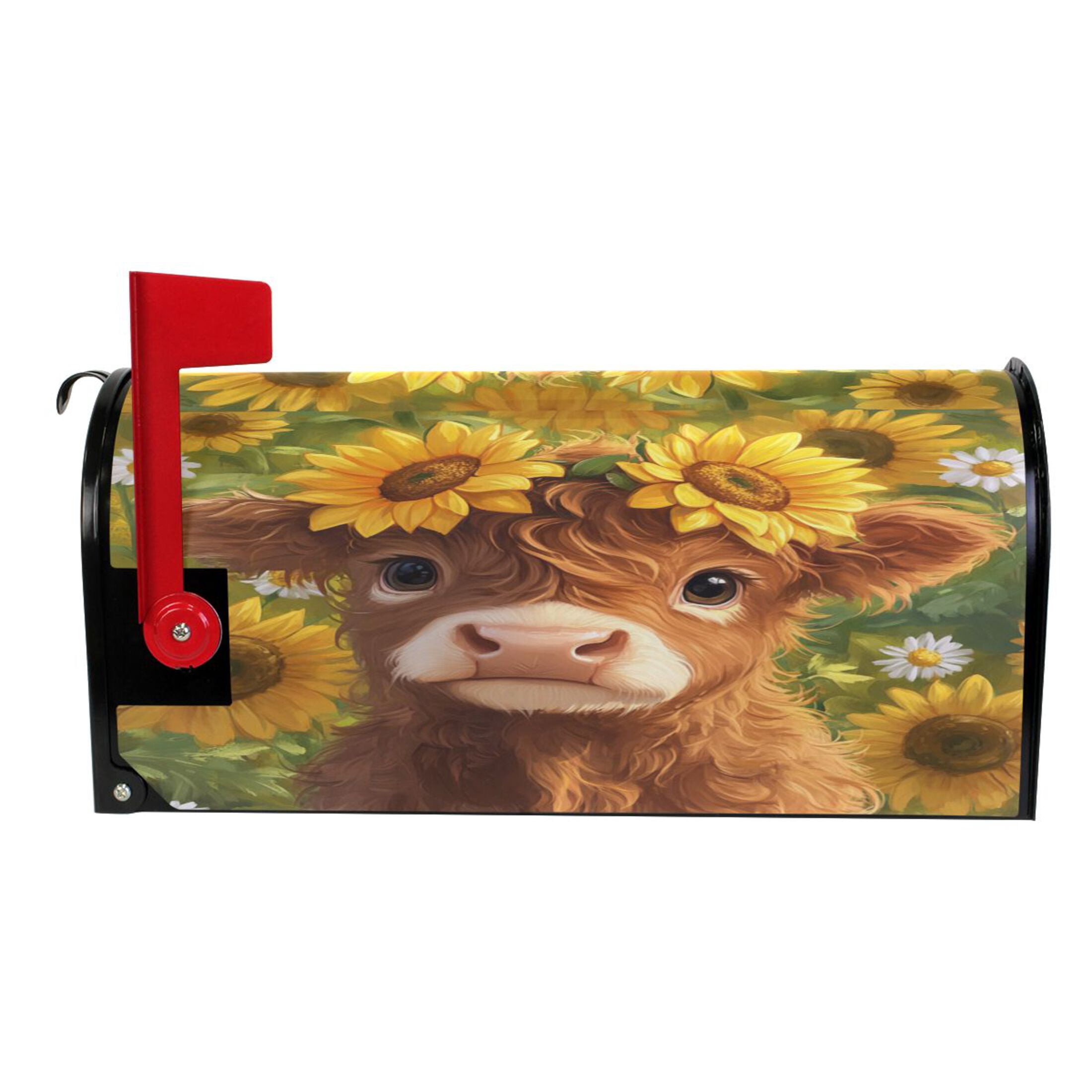 Mailbox Covers Magnetic Large Size 25.4x20.78 in Mailbox Wraps Post for Garden Yard Decor Cute Highland Cow