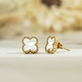 thumbnail image 3 of JeenMata Pendientes de Botón con Flores Blancas Bañados en Oro Amarillo, 3 of 7