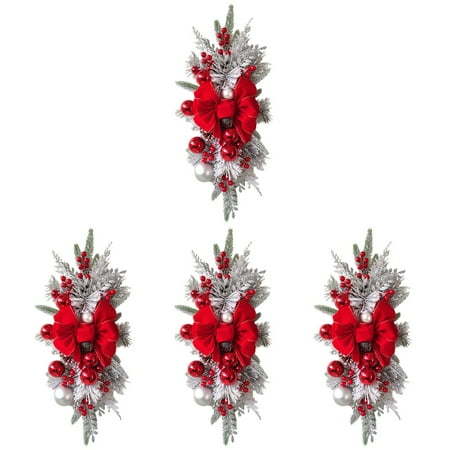 

TOYMYTOY 4pcs Christmas Staircase Bow Pendant Teardrop Swag Stair Railing Decorative Swag