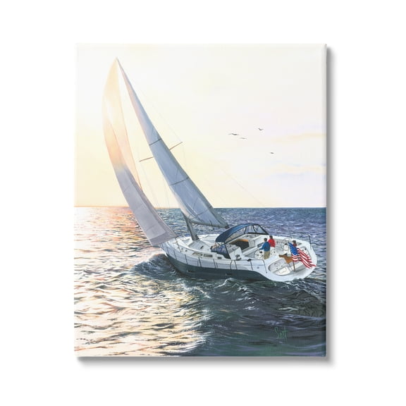 Stupell Industries Boating at Sunrise Transportation Painting Gallery Wrapped Canvas Print Wall Art, 16 x 20