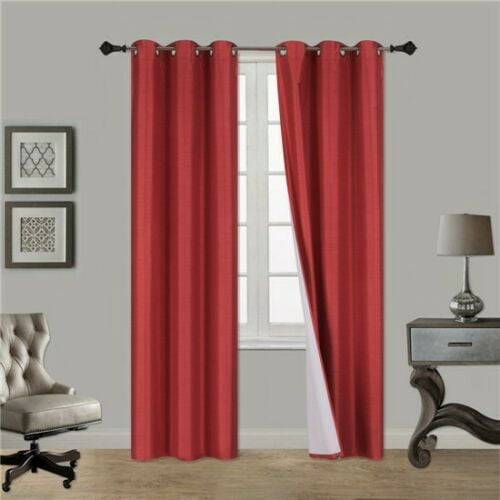 2PC HEAVY THICK SOLID GROMMET PANEL WINDOW CURTAIN DRAPES BLACKOUT FLOCKING K34 