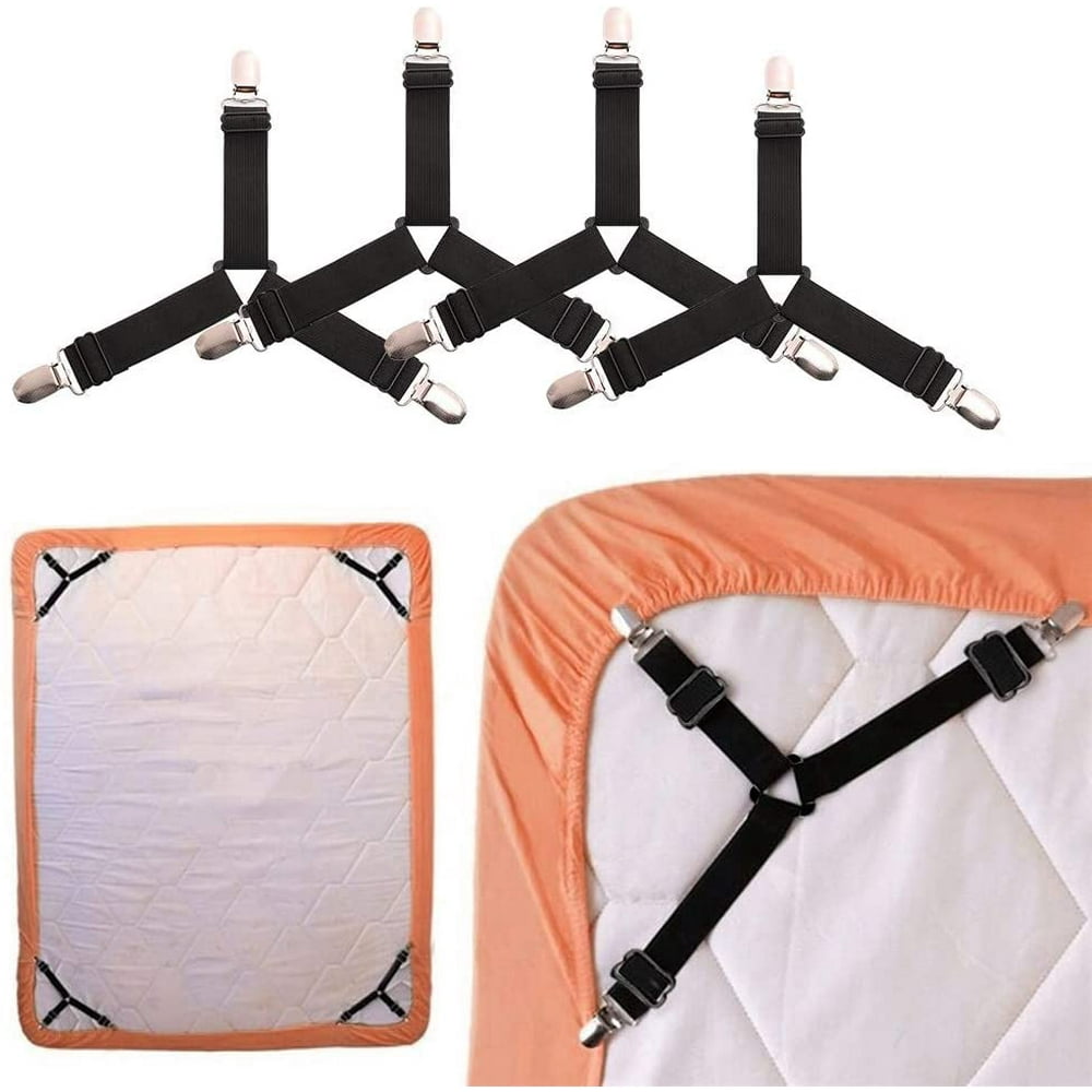 Seenda 4 PCS Bed Sheet Holder Straps Fitted Bed Sheet Clips Adjustable
