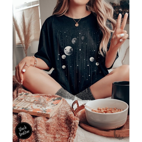 Cosmic Moon and Stars Night Boho TShirt, Celestial Astrology Shirt, Galaxy T-Shirt, Falling Star Tee Astronomie Tee Hippie Chic Gift for Her