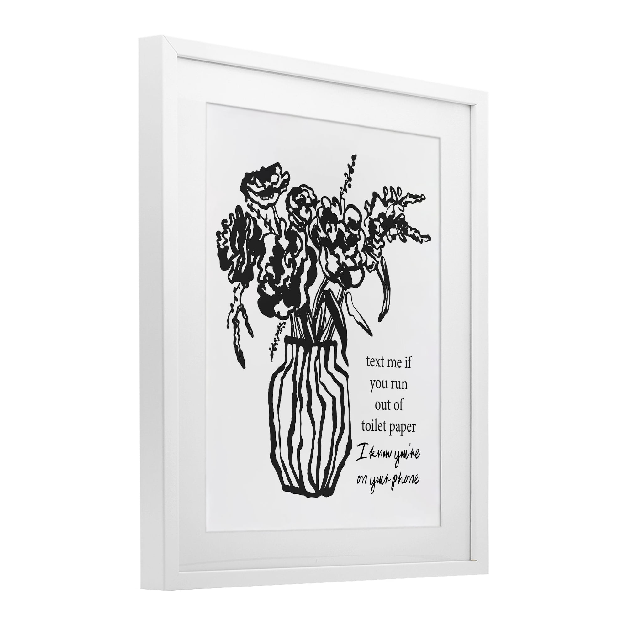 Stupell Industries Text Me Bathroom Florals White Framed Print Under Glass, design by Lettered and Lined
