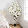 thumbnail image 2 of 6ft Cherry Blossom Artificial Tree Handmade White Cherry Tree Fake Flower Faux Plastic Green Leaves Plant Artificial Floral Plants for Home Office Indoor Outdoor Spring Party Wedding Decor, 2 of 9
