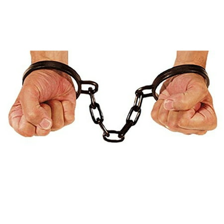 Black Chained Plastic Wrist Shackles Jailbird Costume Accessory