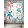 thumbnail image 2 of Red Teal Starfish Coastal Sheer Curtains 96 Inch Length 2 Panels Set for Living Room/Bedroom, Summer Beach Nautical Coral Sea Curtain Sheers Drapes Rod Pocket Curtains Window Treatment 52''x96''x2, 2 of 7