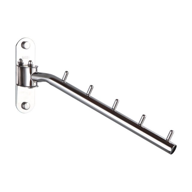 5 ganchos Perchero de pared de acero inoxidable, montado en la pared sobre barra para ropa, plegable, colgador de pared para ventilador de pared, giratorio para ahorrar espacio en vestuario/guardarro