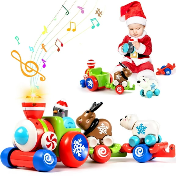 Marstone Baby Toys for 1 Year Old Boys and Girls Gifts, Christmas Train Car Set for Toddlers 1-2, Push Animal Car Toys for 12-18 Months, Learning Train Toy for Toddlers 1 2  Yr Old Birthday Xmas Gift