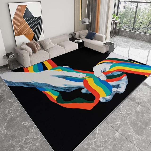 Sports Ribbon Area Rugs, Sports Ribbon Stripe Carpet, Washable Non Slip Low Pile Soft Rug for Living Room Bedroom Office Decor Mat 4x6ft