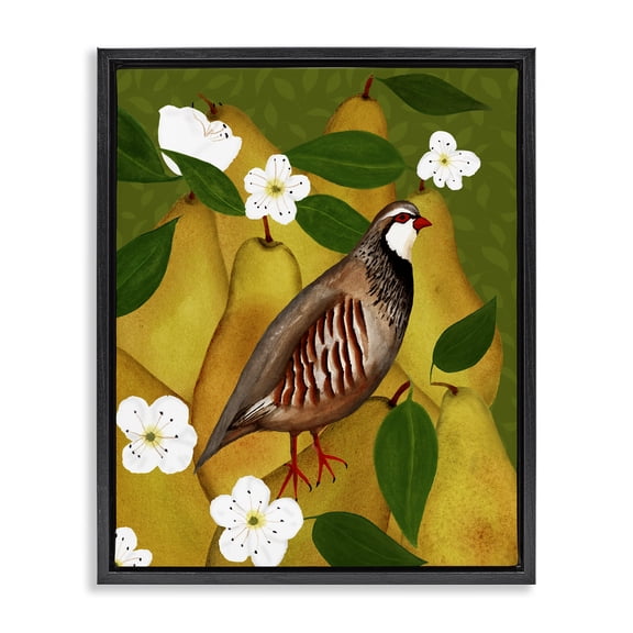 Stupell Industries Partridge Bird & Pears Food & Beverage Painting Black Floater Framed Canvas Art Print Wall Art, 17 x 21