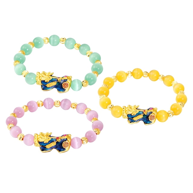 3 Pack Chino Feng Shui Amuleto Obsidiana Pixiu Chapado En Oro Pulsera Joyería Sunnimix pulsera de moda para mujeres hombres
