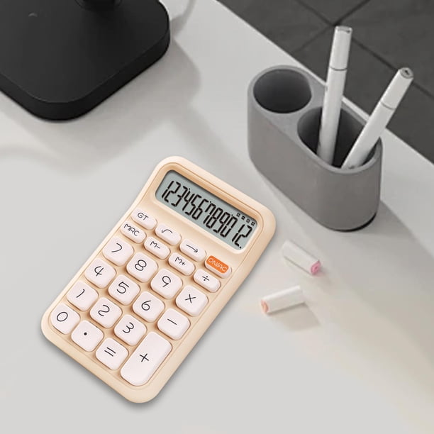 Calculadora portátil Hugo con interruptor mecánico silencioso botones grandes 5.8 x 3.6 pulgadas beige