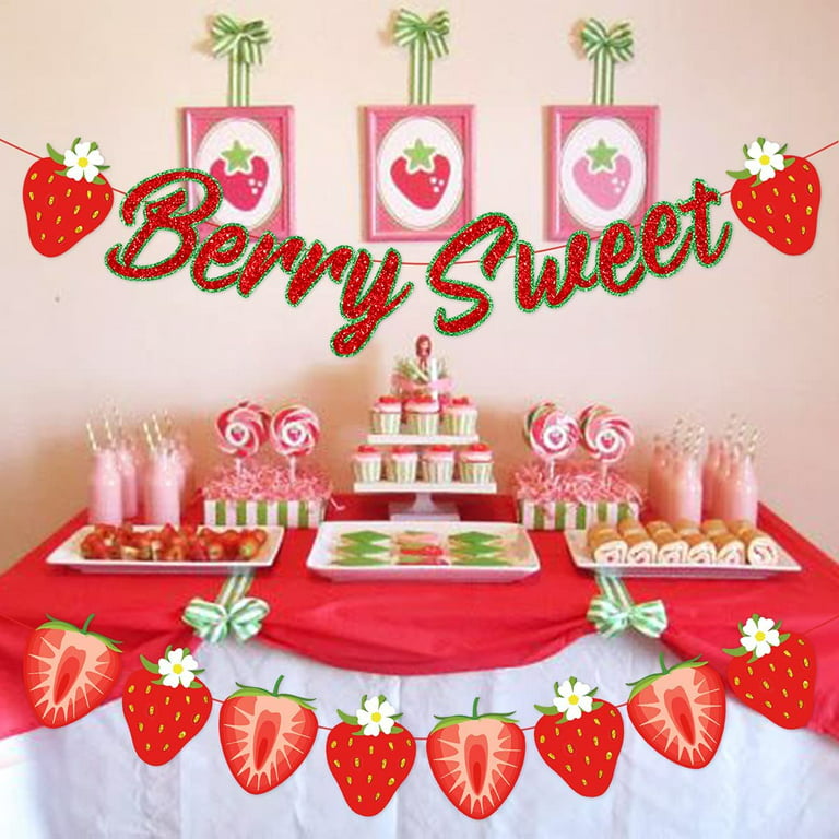 Strawberry Baby Shower Decorations for Girls, A Berry Sweet Baby Is On The  Way Pregnancy Celebration Party Supplies with Strawberry Banner, Backdrop