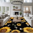 thumbnail image 4 of Area Rug 72×108in, Watercolor Sunflowers Bee on Black Floor Carpet Living Room Rug, Pastoral Flower Non-Slip Welcome Mat Indoor Rugs for Bedroom Dining Room, 4 of 9