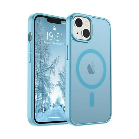 Magnetic for iPhone 14 Case & iPhone 13 Case(Compatible with MagSafe)(Military Grade Drop Protection) Slim Translucent Shockproof Phone Cover,Light Blue