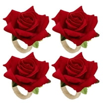 Red Flower Napkin Rings Set of 4 Floral Napkin Rings Rose Napkin Holder Handcraft Flower Napkin Rings Wedding Table Decoration for Valentine's Day Wedding Banquet Birthday Party (Red Rose)