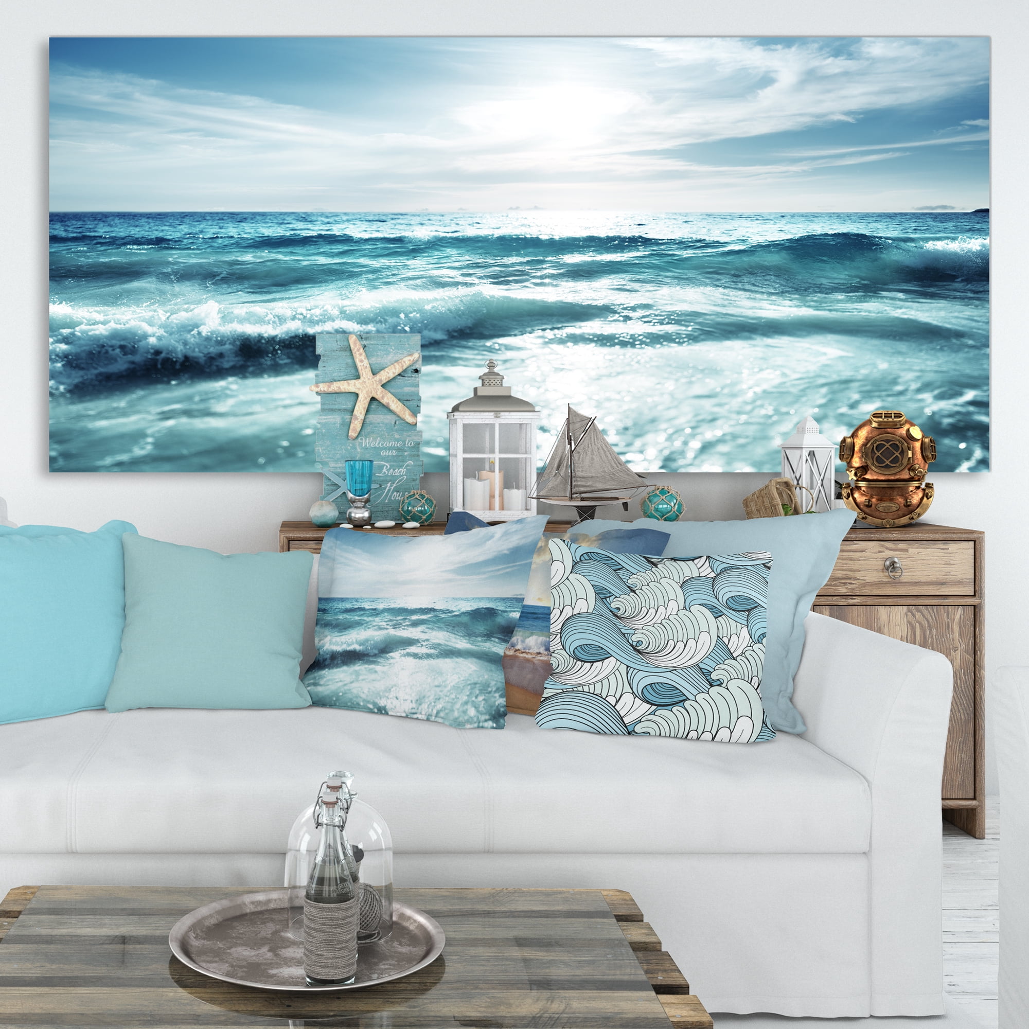 Designart 'Seychelles Beach at Sunset ' Seascape Canvas Art Print