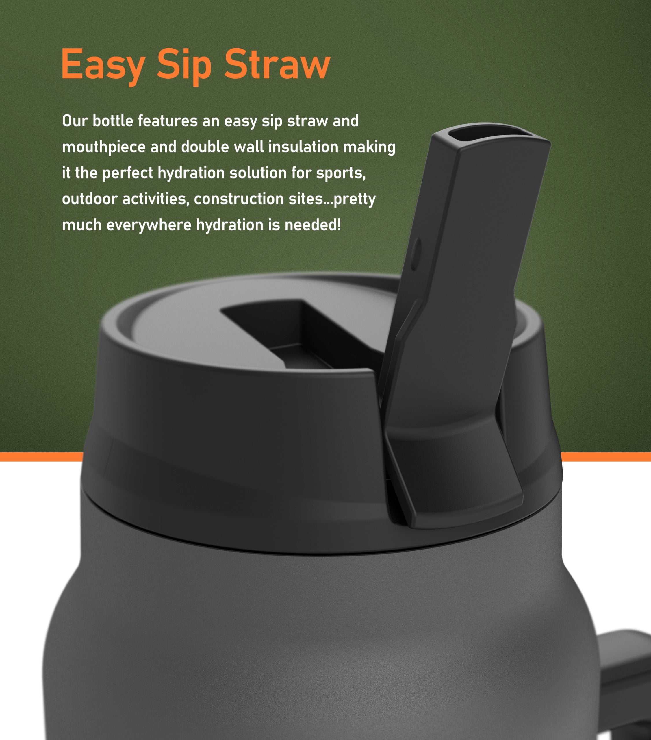 64 oz Tumbler with Handle and Straw Lid, Insulated Half Gallon Water Bottle Cup for Hot/Iced Drinks (Neoprene Carrying Strap Bag Included) Charcoal Grey