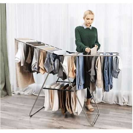 Cheflaud Clothes Drying Rack Stainless Steel Gullwing Space-Saving Foldable