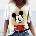 thumbnail image 2 of Camiseta de verano 2024 con estampado de Mickey Mouse de Disney, pintura abstracta en 3D, cuello en V para mujer, camiseta holgada informal de calle multicolor para niña, 2 of 5