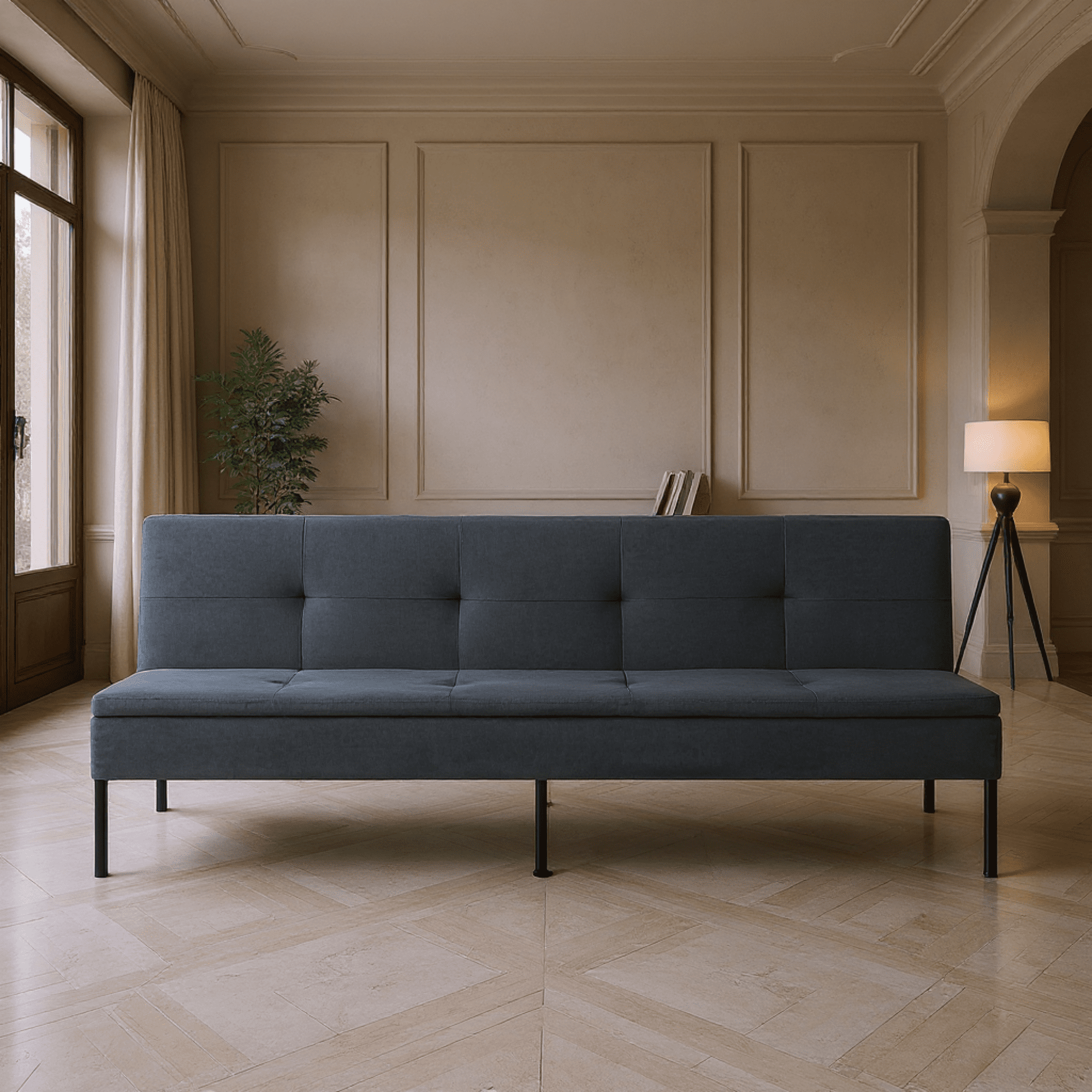 Gewnee 69.7" Modern Convertible Polyester Futon Sofa Bed, Sleeper with Adjustable Backrest for Living Room, Small Spaces(Gray)