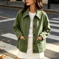 thumbnail image 2 of Luivaraty Womens Plus Size Suede Jacket Long Sleeve Bomber Jacket Fashion Trendy Laple Button Up Pockets Outwear Coat, S-3XL, 2 of 8