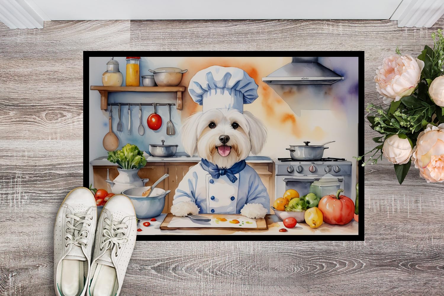 Caroline's Treasures DAC6236JMAT Coton de Tulear The Chef Doormat Front Door Mat Indoor Outdoor Rugs for Entryway, Non Slip Washable Low Pile, 24H X 36W
