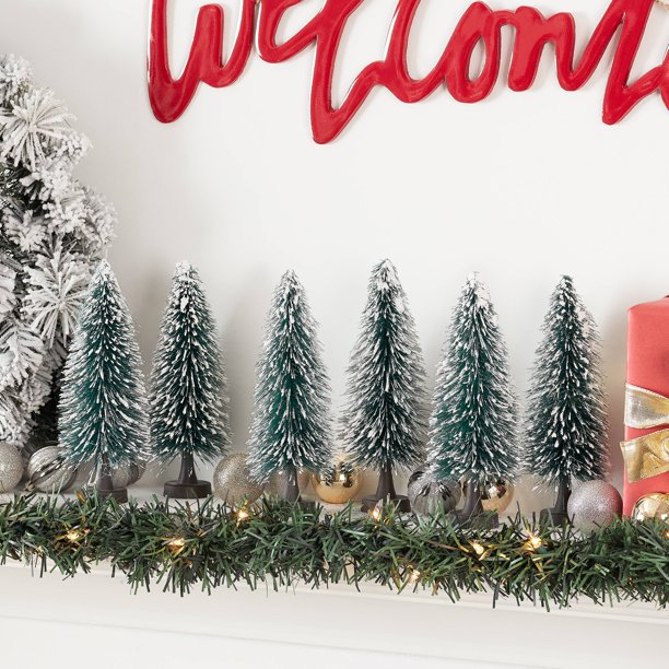 Holiday Time 9" Flocked Pine Tree TableTop Christmas Decoration, Set