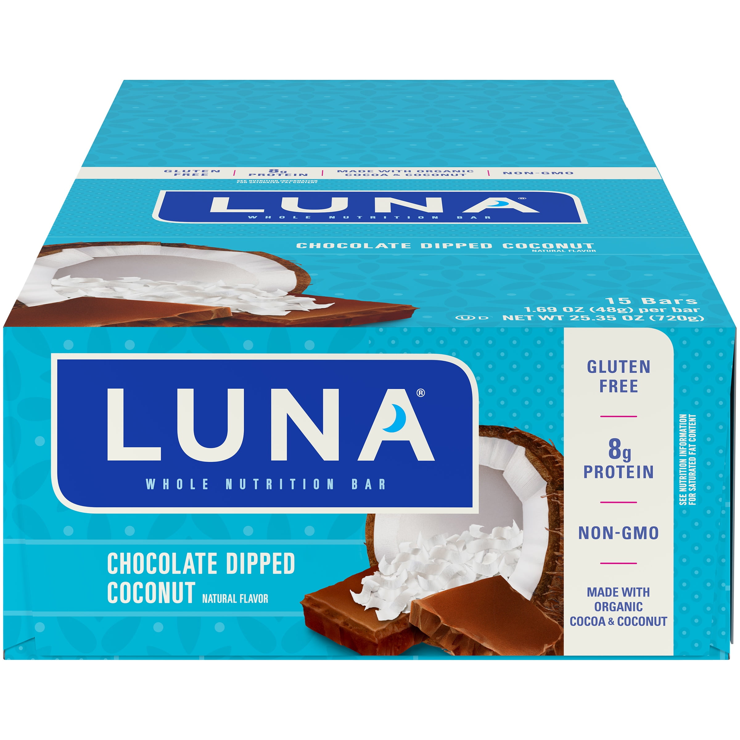 Luna Bar, Gluten Free Chocolate Dipped Coconut, 15 Ct