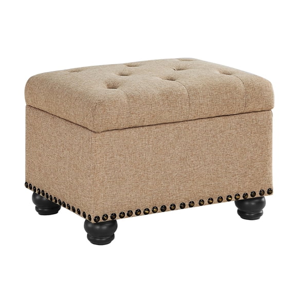 Pemberley Row Fabric Tan Ottoman Rectangular Button Tufting 18" H x 18" W x 24" D